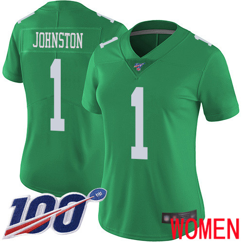 Women Philadelphia Eagles #1 Cameron Johnston Limited Green Rush Vapor Untouchable NFL Jersey 100th